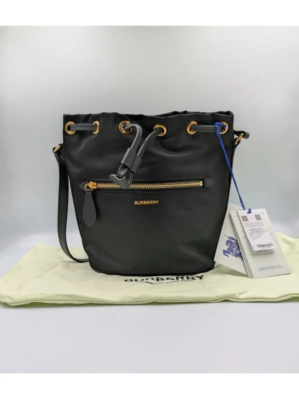 Burberry Drawstring Pouch Nylon Mini Bucket Crossbody Bag Black 8121464